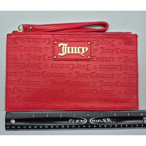 NWOT Juicy Couture Wristlet Wallet Red Faux Leather Logo Embossed Clutch - Picture 9 of 10